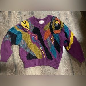 Vintage Multi Media Sweater, Women’s L Unique Retro Rare Well made warm